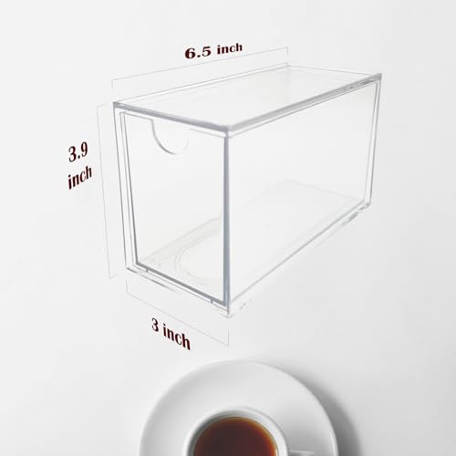 AZEZO 16-Pack Tea Bag Drawers Organizer - 16 Clear Plastic Drawer Tea Bag Holder; Stackable & Portable; Wider Size; Well-Organized Storage for Tea Bags & Kitchen Essentials；High Volume