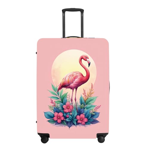 Image of Tropical Flamingo Flowers Luggage Cover, Summer Vacation Suitcase Protector, Quick Dry Beach Travel Accessories with Pouch, Gifts for Resort Lovers