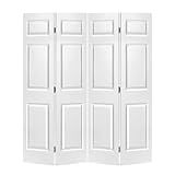 72 in. x 80 in. 6 Panel White Painted MDF Composite Bi-Fold Double Closet Door with Hardware Kit