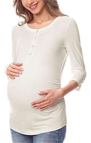 Be Mammy Camiseta Premamá Embarazo Lactancia BE20-224 (Crudo (Manga 3/4), XL)