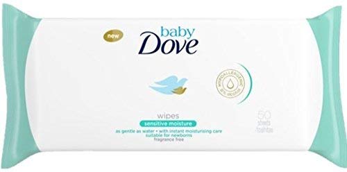 Dove Toallitas para bebé, humedad sensible, hipoalergénicas 0% alcohol, 50 toallitas (paquete de 12, 600 toallitas)