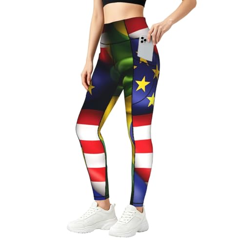 Pantalones de yoga para mujer y mallas deportivas de cintura alta con banderas de gimnasio