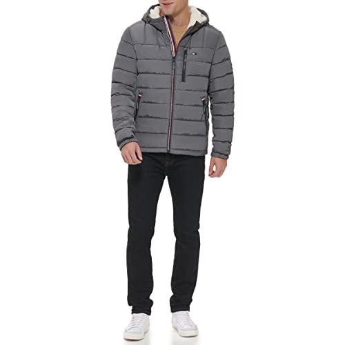 Image of Tommy Hilfiger Men's Midweight Sherpa Lined Hooded Water Resistant Puffer Jacket