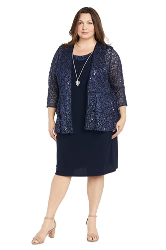 Image of R&M Richards Women's Elegant Sheath Ensemble W /Tiered Glitter Lace Jacket - Formal Evening Wear, Wedding Guest