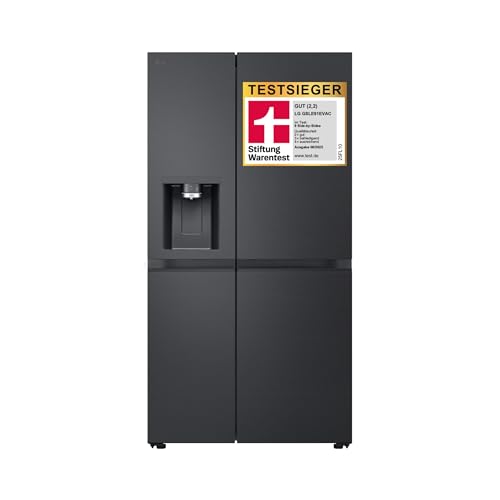 LG GSLE91EVAC Side by Side Kühlschrank, Klasse C, 628 L, Multi-Door Kühlschrank mit Gefrierfach, Eis-, Crushed Ice- Wasserspender mit UVnano, Total NoFrost, Smart Inverter Kompressor, Wi-Fi