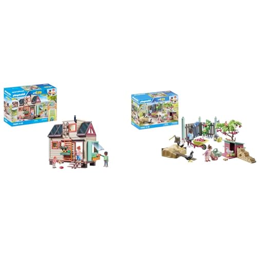 PLAYMOBIL myLife 71509 Tiny Haus, vielfältig eingerichtetes Familienhaus & myLife 71510 Kleine Hühnerfarm im Tiny House Garten