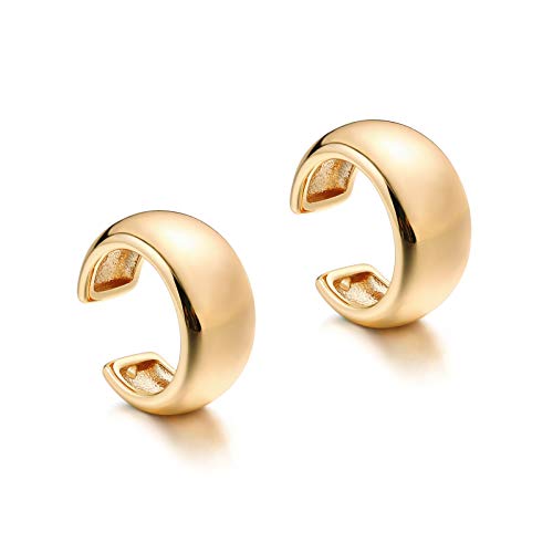 Gold Chunky Hoop Ear Cuff for Women 14K Dainty Huggie Non Pierced Earrings Clip on Cartilage Clip Ear Jewelry Gifts - Pair