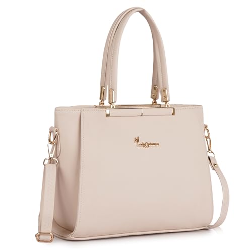 Image of Lady Quinton structured handbag with gold-tone hardware, dual handles, and detachable strap