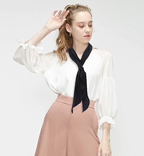 Gerinly Solid Color Long Neckerchief Pure Skinny Scarf Necktie For 50'S Costume Party Black Silk Scarf Belts (Black) #TOP5