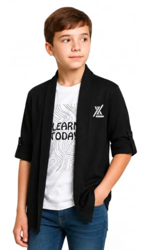 Image of CAVIO Boys Solid Open-Front Shrug with T-Shirt