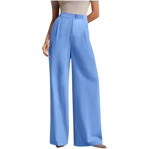 HGps8w Wide Leg Dress Pants for Women Stretchy High Waisted Trendy Palazzo Pants Business Casual Work Trousers with Pockets