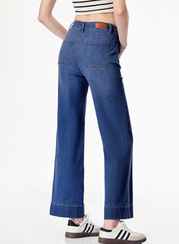 Sidefeel Women's Wide Leg Jeans High Waisted Stretchy Spring Outfit Zimbaplatinum Jeans with Patch Pockets2