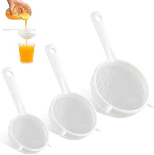 YUZHEDM 3 Pièces passoire plastique Passoire Cuisine entonnoir cuisine égouttoir Vec Poignée et Trou D’Accroche, Polyv，pour et Légumes, Tamis à Riz Filtrer Le Jus, Le Café, Miel Blanc