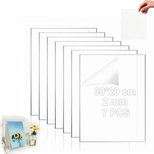 Kiswleon 7 placas de cristal acrílico, 30 x 20 cm, placa acrílica transparente, placa de plástico de 2 mm para marcos de fotos, carteles, expositores de mesa, placa de nombre, material láser
