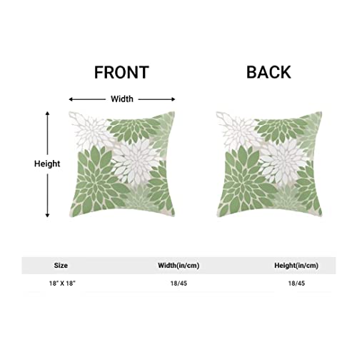 Aeioae Sage Green And White Dahlia Pillow Covers 18X18 Inch Set Of 2, Floral Outdoor Decorative Throw Pillows Farmhouse Linen Modern Geometry Flower Cushion Case For Sofa Couch Bed Decor #TOP3