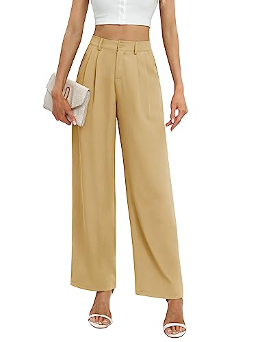 Feiersi Women's Business Work Trousers High Waisted Wide Leg Pants Long Straight Suit Pants with Pocket
