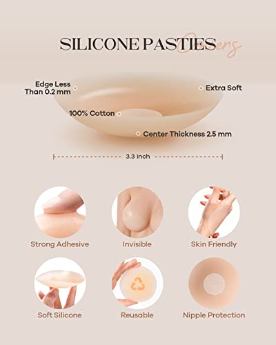 2-Pairs Nipple Cover, Nipple Pasties For Women, Pasties Nipple Covers, Nipple Covers For Women Reusable, Nipple Cover With Travel Box(Nude) #TOP2