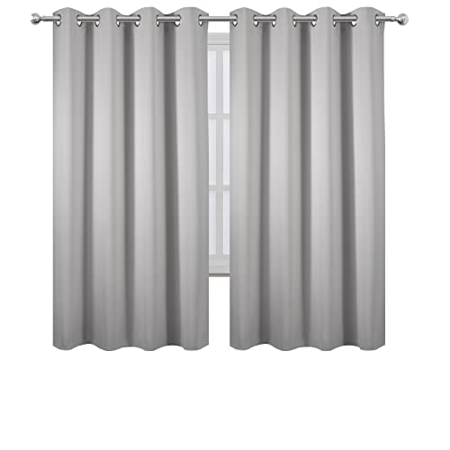 Image of LEMOMO Light Grey Blackout Curtains 52 x 63 Inch Length /Set of 2 Curtain Panels /Thermal Insulated Room Darkening Blackout Curtains for Bedroom
