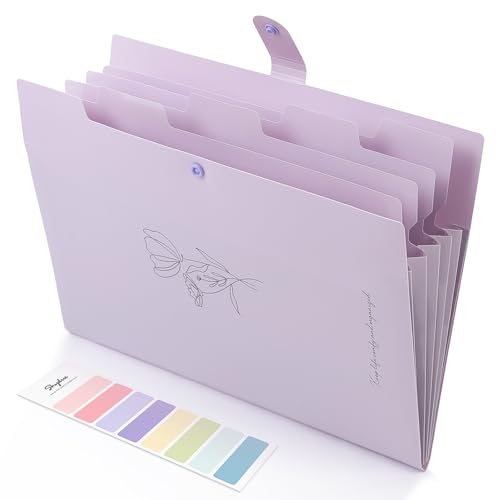 Image of SKYDUE Expanding File Organizer with 5 Pockets, Accordion File Folders with Labels, Portable Document Paper Bill Receipt Organizer, Home College School Office Supplies, Letter Size, Lilac