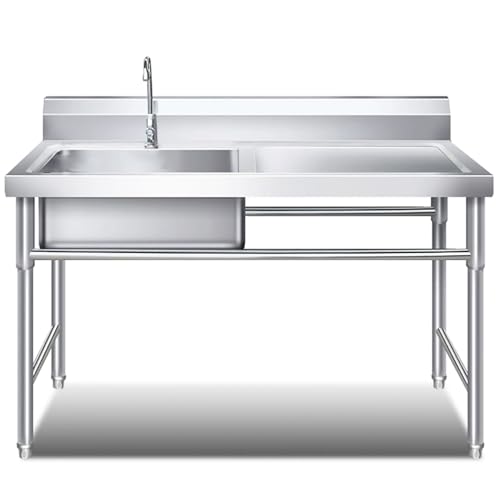 Fregadero portátil de uso comercial para lavavajillas, banco de trabajo con grifo frío individual, accesorios incluidos, fregadero de acero inoxidable para cocinas y uso al aire libre