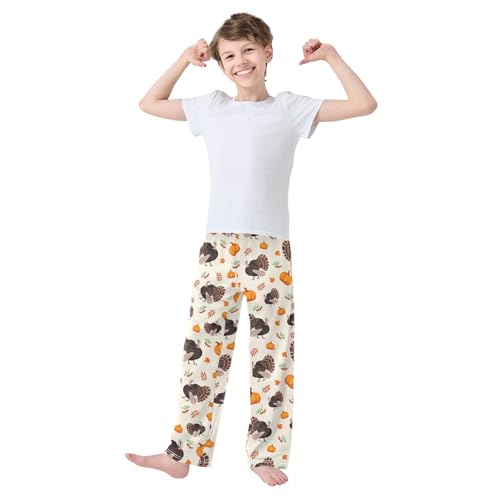 Turkey Bird Pumpkin Boys Long Pants Soft Trousers Elastic Waist Kids Lounge Bottoms with Pockets S-XL2