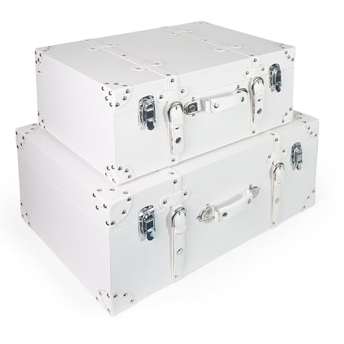 DreamsEden Vintage Wooden Storage Suitcase Set - White Elegant Decorative