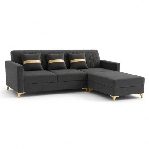 Image of CASASTYLE Signature Groovy 4-Seater L-Shape Sofa Set with Movable Ottoman | Flexible LHS /RHS Layout | Smooth Boston Fabric & Plush Cushions | 40D Foam + Zigzag Spring | 3-Yr Warranty (Dark Grey)
