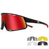 Queshark Gafas de Ciclismo Polarizadas con 5 Lentes Intercambiables para MTB Bicicleta Running Deportes Protección UV 400 Anti Viento para Hombre y Mujer