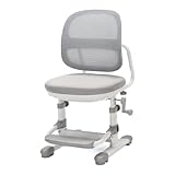 Spacetronik Schreibtischstuhl Kinder ohne Rollen, Kinderschreibtischstuhl Höhenverstellbar 37–51 cm, Kinderstuhl Schreibtisch mit Fußstütze & Mesh Rückenlehne, Stabiler Lernstuhl Kinder, Grau