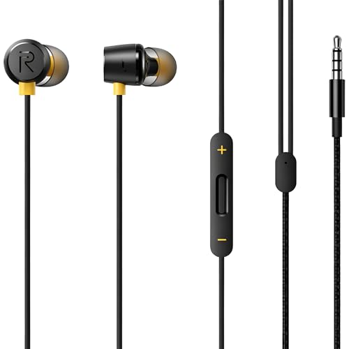 Image of Realme Buds 2 Wired Earphones with Mic, in-Ear Headphones, Black and Yellow, Volume Control