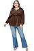 AlvaQ Plus Size Tops for Curvy Women Fall Fashion 2025 Loose Bow Tie Front Ruffle Hem Babydoll Top Blouse,Coffee 2X