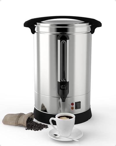 Image of 100-Cup Commercial Coffee Urn - 14l Large Stainless Steel Electric Coffee Maker for Churches, Meeting Rooms, Lounges, and Large Gatherings