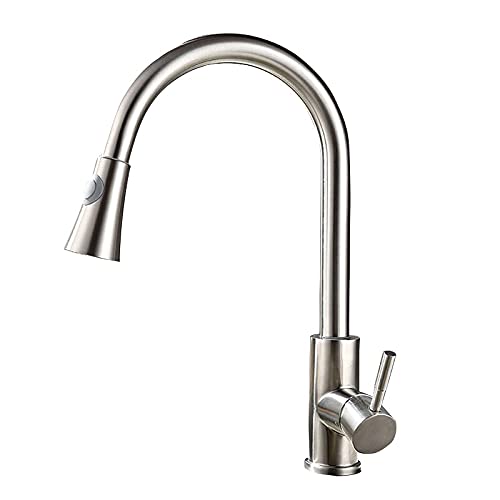 Taps with Pull Out Spray, Farmhouse Kitchen Faucet, 1 Handle Pullout, 360° Swivel, Hole, Multicolor, Ceramic Easy(Brushed Nickel)