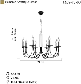 Lucea Dofa 8-Piece Vintage Black Chandelier 8 X E14