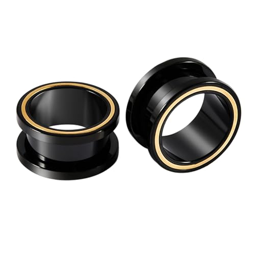 Aienid 0G Ear Gauges, 8mm Black Stainless Steel Tunnels, 2-Piece Smooth External Threaded Plugs for Easy Stretching, 316L Hypoallergenic Body Jewelry for Men Women