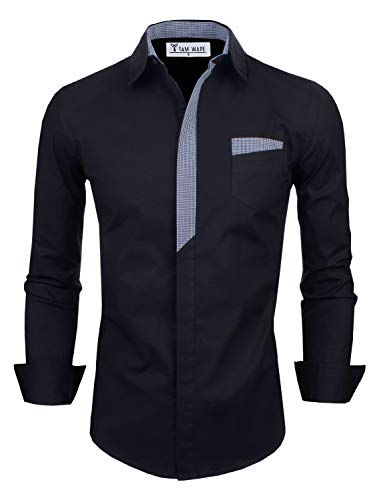 TAM WARE Mens Premium Casual Inner Contrast Dress Shirt TWNMS310S-CMS05-BLACK-US M