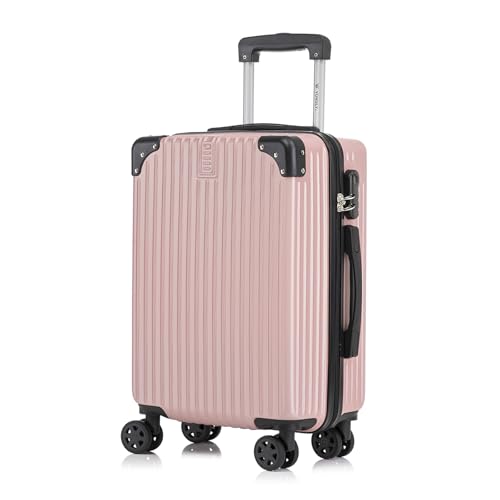 yonsly Trolley Reisekoffer, Rollkoffer Handgepäck, Kabinenkoffer Hartschalenreisekoffer Travel Suitcase mit 4 Rollen 360°, Zahlenschloss, Weicher Gummigriff (M, Roségold)