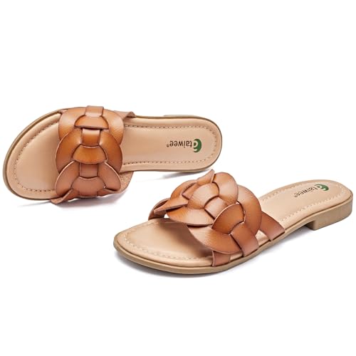Ataiwee Women's Casual Flat Slide Sandals for Summer - Criss Cross Strap Slip On Shoes