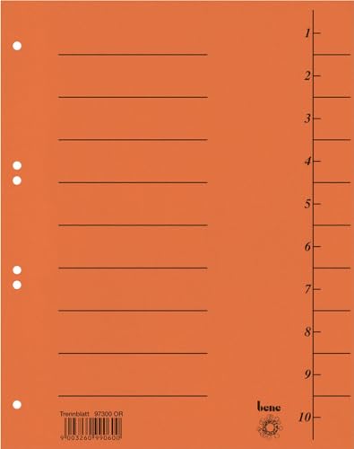 Intercalaires solides A4 Bene 97300 orange pour grand classeur de bureau