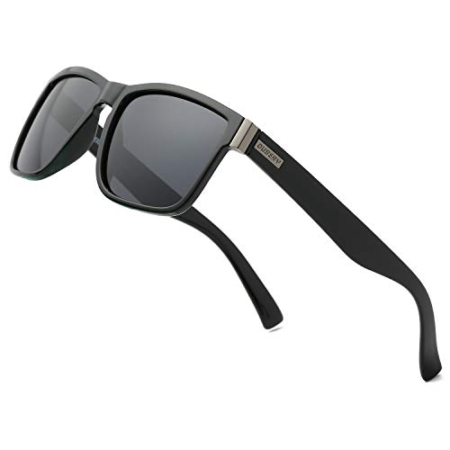 DUBERY Vintage Polarized Sunglasses for Men Women Retro Square Sun Glasses D518, Black