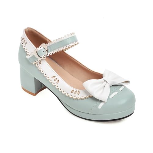 Mujeres Kawaii Lolita Zapatos Tacón Medio Dulce Mary Jane Zapatos Bowknot Moda Zapatos de Vestir Zapatos de Novia de Encaje de los Padres de los niños Zapatos de tacón Alto