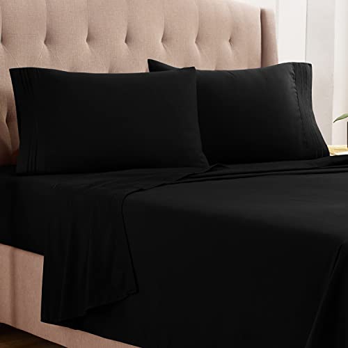 Empyrean Twin Sheets Set - 110 GSM 4 Piece Bed Sheets for Twin Size Bed, Double Brushed Twin Size Sheets, Soft Bedding Sheets & Pillowcases - Black