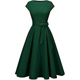 レディース ワンピース ドレス 結婚式 パーティードレス ミディワンピース 夏 ミモレドレス Aライン ベルト付き 通勤 オシャレ 20代 ダークグリーン Mサイズ