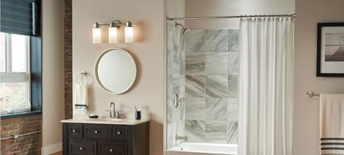 Image of Moen Iso Brushed Nickel 3-Light Dual-Mount Bath Bathroom Vanity Fixture with Frosted Glass, DN0763BN
