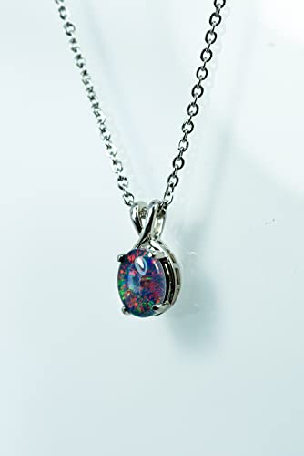 Australian Opal Jewelry - Dainty Australian Triplets Opal Necklace Pendant in Sterling Silver White Gold Plated Women's Jewelry2