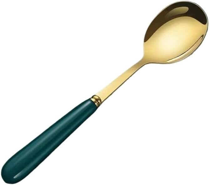 Silverware Flatware Set, 1/4/6/8/10 Pieces Dark Green Handle Round Spoon Household Stainless Steel Dessert Spoon Coffee Spoon Stirring Spoon (Color : Gold, Size : 8Pcs)