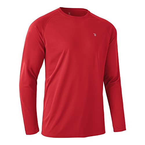 Rdruko T-shirt à manches longues pour homme - Coupe régulière - Col rond - Respirant - Séchage rapide - Pour le sport, la plage, l'extérieur, la pêche, la natation, Rouge, S Cover