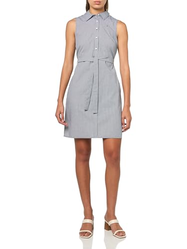 Image of Tommy Hilfiger Women's Sleeveless Collared Button Front Tie Waist Mini Shirt Dress