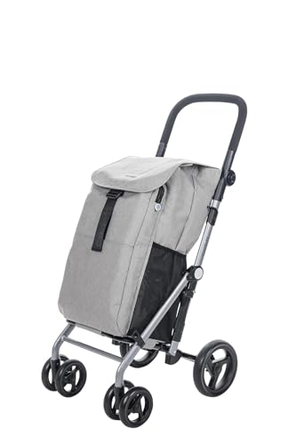 Carlett - Classic Duo Lett430 | Carro de la Compra Plegable | Carrito de Supermercado 4 Ruedas | Manillar Regulable y Freno de Seguridad | Bolsa Extensible 53L + 10 L Bolsa Isotérmica | Gris