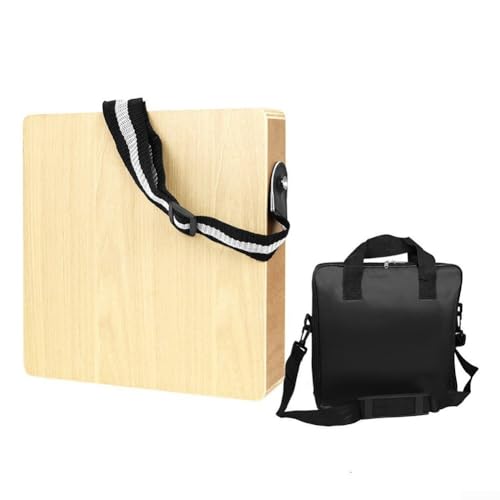Cajón de mano plano de madera para viajes, instrumento de percusión portátil con sonido ajustable (Cajón + bolsa)